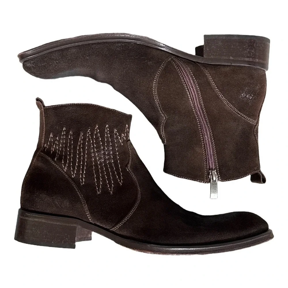 Kenneth Cole New York Mens Brown Suede Zip Ankle Boot 9.5 Boho Indie Western 9.5